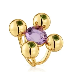 Medium Ring with 18kt gold plating over silver, amethyst and peridot Sugar Party