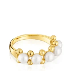 Medium Ring with 18kt gold plating over silver and cultured pearls Gloss