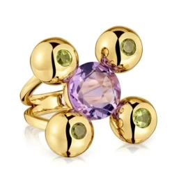 Medium Ring with 18kt gold plating over silver, amethyst and peridot Sugar Party