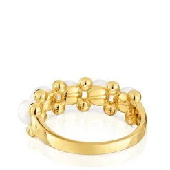 Medium Ring with 18kt gold plating over silver and cultured pearls Gloss