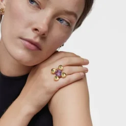 Medium Ring with 18kt gold plating over silver, amethyst and peridot Sugar Party
