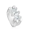 Medium silver and rock crystal quartz bear motif Ring Color Bear