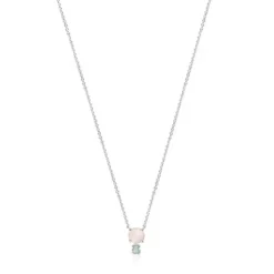 Mini Color Necklace in Silver with Pink Quartz and Amazonite