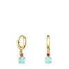 Mini Ivette short Earrings in Gold with Amazonite and Ruby