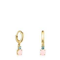 Mini Ivette short Earrings in Gold with Opal and Topaz