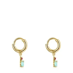 Mini Ivette short Earrings in Gold with Amazonite and Ruby