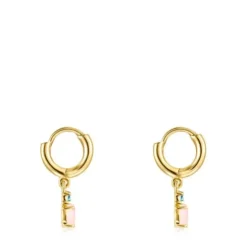 Mini Ivette short Earrings in Gold with Opal and Topaz