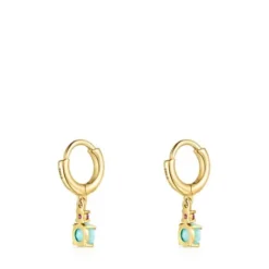 Mini Ivette short Earrings in Gold with Amazonite and Ruby