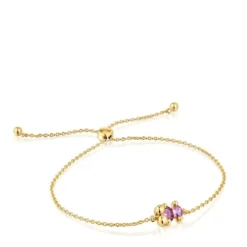 8 mm 18kt gold plating over silver bear motif chain Bracelet with laboratory-grown lilac-colored sapphire Color Bear LGG