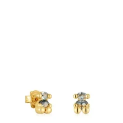 8 mm 18kt gold plating over silver bear motif Earrings with laboratory-grown green spinel Color Bear LGG