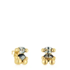13 mm 18kt gold plating over silver bear motif Earrings with laboratory-grown green spinel Color Bear LGG
