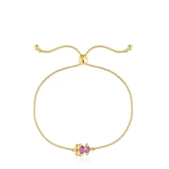 8 mm 18kt gold plating over silver bear motif chain Bracelet with laboratory-grown lilac-colored sapphire Color Bear LGG