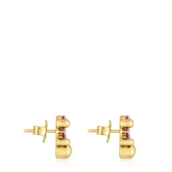 13 mm 18kt gold plating over silver bear motif Earrings with laboratory-grown lilac-colored sapphire Color Bear LGG