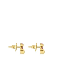 8 mm 18kt gold plating over silver bear motif Earrings with laboratory-grown lilac-colored sapphire Color Bear LGG