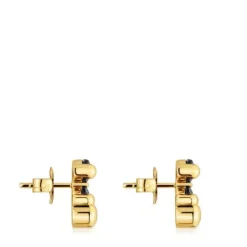 14 mm 18kt gold plating over silver with onyx bear motif Earrings Color Bear