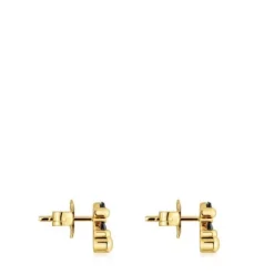8 mm 18kt gold plating over silver and onyx bear motif Earrings Color Bear