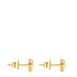 6 mm 18kt gold plating over silver bear Earrings with onyx TOUS Icon Color