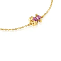 8 mm 18kt gold plating over silver bear motif chain Bracelet with laboratory-grown lilac-colored sapphire Color Bear LGG