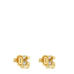8 mm 18kt gold plating over silver bear motif Earrings with laboratory-grown green spinel Color Bear LGG