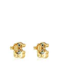 13 mm 18kt gold plating over silver bear motif Earrings with laboratory-grown green spinel Color Bear LGG