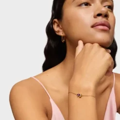 8 mm 18kt gold plating over silver bear motif chain Bracelet with laboratory-grown lilac-colored sapphire Color Bear LGG