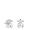 14 mm silver and rock crystal quartz bear motif Earrings Color Bear