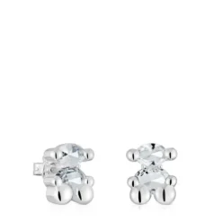 14 mm silver and rock crystal quartz bear motif Earrings Color Bear
