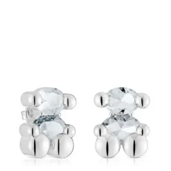 23 mm silver and rock crystal quartz bear motif Earrings Color Bear