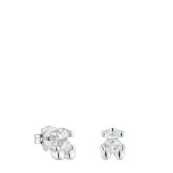 8 mm silver and rock crystal quartz bear motif Earrings Color Bear