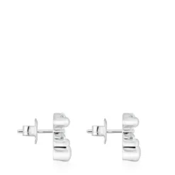 14 mm silver and rock crystal quartz bear motif Earrings Color Bear