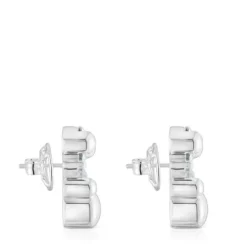 23 mm silver and rock crystal quartz bear motif Earrings Color Bear