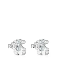 14 mm silver and rock crystal quartz bear motif Earrings Color Bear