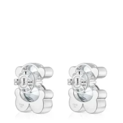23 mm silver and rock crystal quartz bear motif Earrings Color Bear