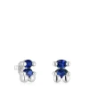 13 mm silver bear motif Earrings with laboratory-grown blue sapphire Color Bear LGG