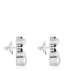 23 mm silver bear motif Earrings with laboratory-grown lilac sapphire Color Bear LGG
