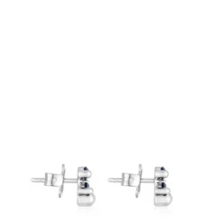 8 mm silver bear motif Earrings with laboratory-grown lilac-colored sapphire Color Bear LGG