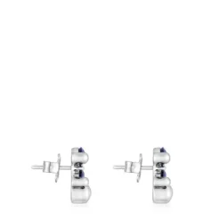 13 mm silver bear motif Earrings with laboratory-grown blue sapphire Color Bear LGG