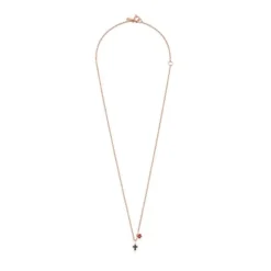 Motif cross Necklace in Rose Silver Vermeil with Spinels and Ruby