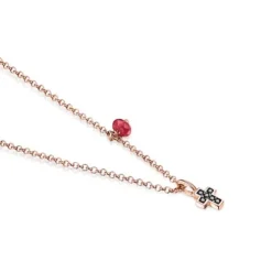 Motif cross Necklace in Rose Silver Vermeil with Spinels and Ruby