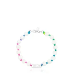 Multicolored nylon Bracelet with silver and cultured pearls Logo