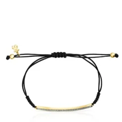 Nocturne bar Bracelet in Silver Vermeil with Diamonds and black Cord