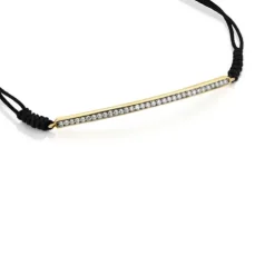 Nocturne bar Bracelet in Silver Vermeil with Diamonds and black Cord