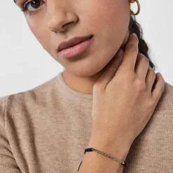 Nocturne bar Bracelet in Silver Vermeil with Diamonds and black Cord