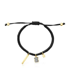 Nocturne Bracelet in Silver Vermeil with Diamonds and black Cord