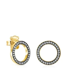 Nocturne disc Earrings in Silver Vermeil with Diamonds