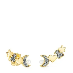 Nocturne Earrings in Silver Vermeil with Diamonds and Pearl