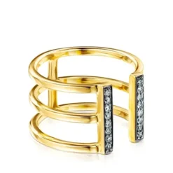 Nocturne triple Ring in Silver Vermeil with Diamonds