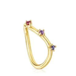 Oval silver vermeil Magic Nature Ring with gemstones