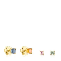 Pack of Silver Vermeil Glaring Earrings with multicolored Sapphires