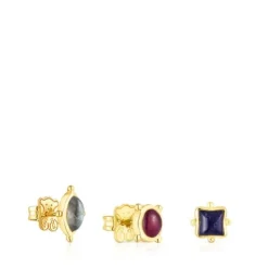Pack of silver vermeil Magic Nature Earrings with gemstones